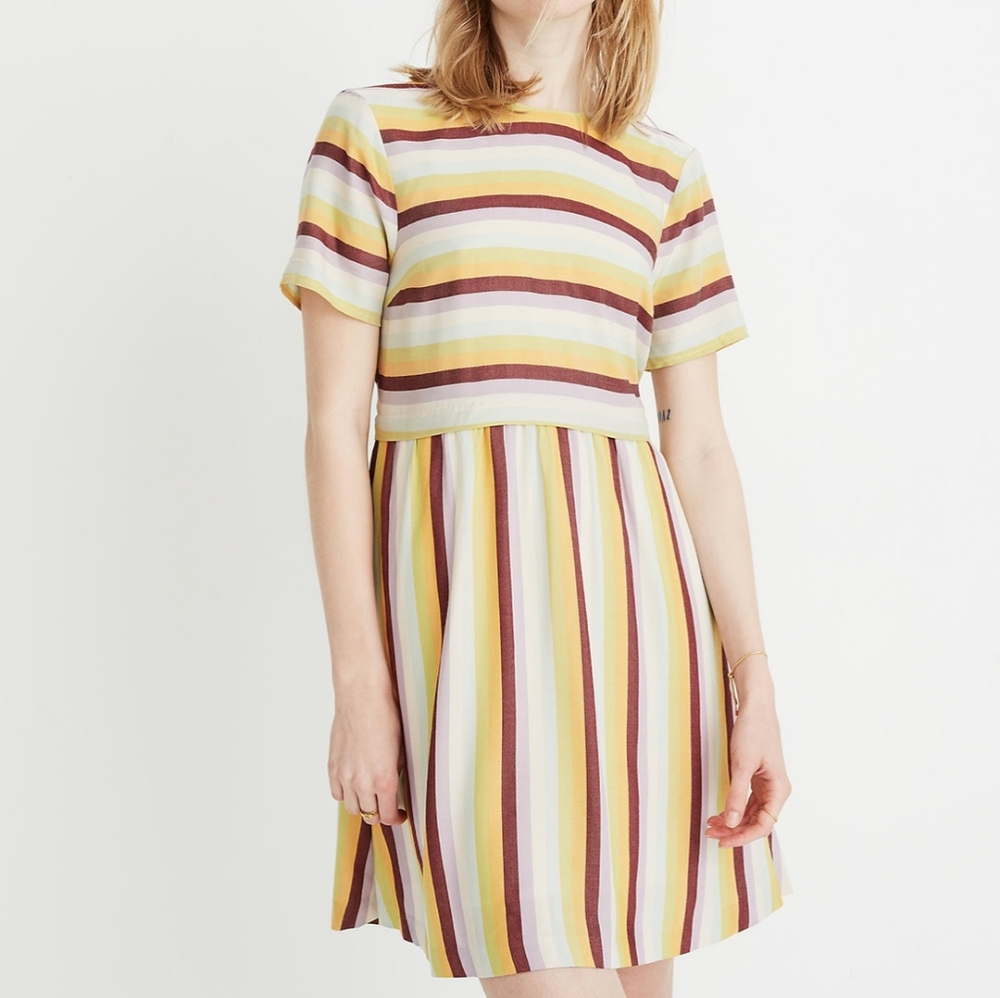 Madewell Yellow White Striped Scoop Back Mini Dress